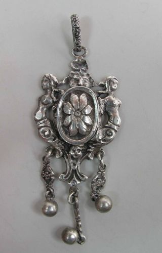 Vintage Cini / Peruzzi Style 3 1/2 - Inch Figural Sterling Silver Fringed Pendant
