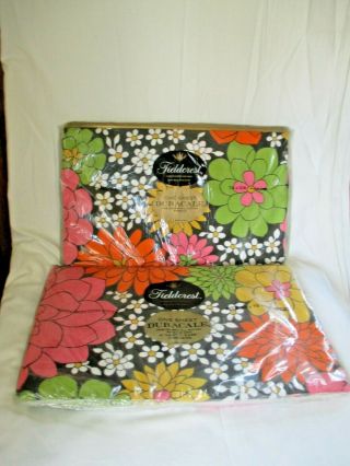 Vintage Fieldcrest Floral Bright Nights Twin Size Fitted & Flat Sheets