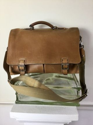 Vintage Coach Tan Leather Shoulder Attache Briefcase Messenger Crossbody Bag