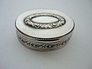 Quality Antique French Solid Silver Ornate Snuff Or Pill Box C1900 Antique