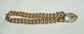 Vintage Rolled Gold Curb Textured Bracelet Heart Clasp Safety Chain 18 Gms 7.  5 "