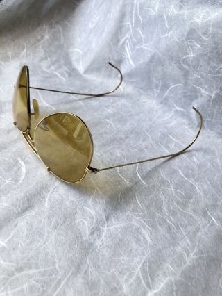 Vintage Vtg Ray Ban Gold Plated,  Yellow/ Brown Glass Frames Aviator sunglasses. 2
