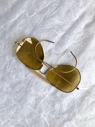 Vintage Vtg Ray Ban Gold Plated,  Yellow/ Brown Glass Frames Aviator sunglasses. 4