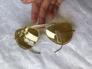 Vintage Vtg Ray Ban Gold Plated,  Yellow/ Brown Glass Frames Aviator sunglasses. 5