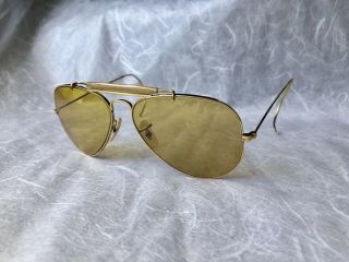 Vintage Vtg Ray Ban Gold Plated,  Yellow/ Brown Glass Frames Aviator sunglasses. 6