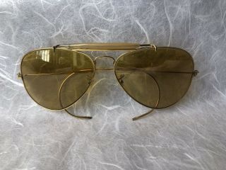 Vintage Vtg Ray Ban Gold Plated,  Yellow/ Brown Glass Frames Aviator sunglasses. 8