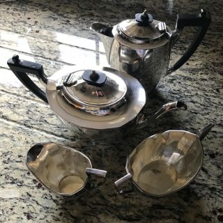 Antique Mappin & Webb 4 Piece Silver Plated & Ebony Tea/coffee Set - Art Deco