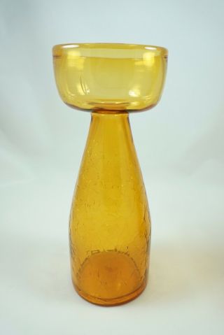 Vintage Amber Blenko Glass Crackle Bud Vase Candle Holders Rare 3
