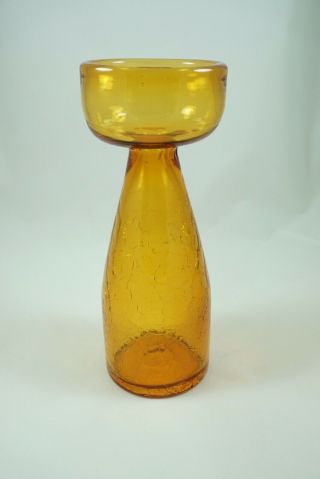 Vintage Amber Blenko Glass Crackle Bud Vase Candle Holders Rare 7