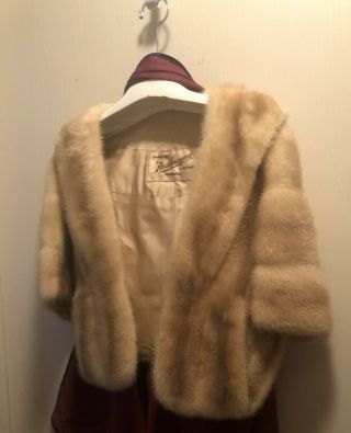 VINTAGE 1950 ' s MINK FUR STOLE/CAPE FULLY LINED - RECKMEYERS FURS,  MILWAUKEE,  WIS 3