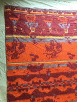 Vintage Western Camp Blanket pictured Native American smoke signals Teepee Bison 5
