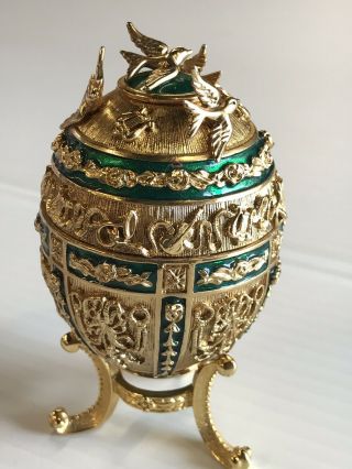 Vintage Joan Rivers Green Enamel Music Egg With Stand