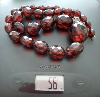 Vintage Art Deco Graduated Faceted Cherry Amber Bakelite Beads Necklace 56g
