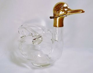 Vintage Brass Duck Head & Clear Glass Body Marked Austria Bottle Decanter