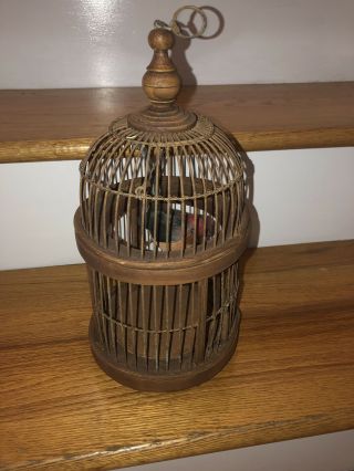 Vintage Wood And Metal Wire Domed Decorative Bird Cage 13”