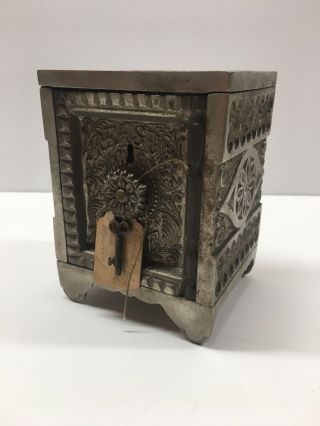 Vintage 1897 J & E Stevens Co.  45 Treasure Safe Cast Iron Bank With Key
