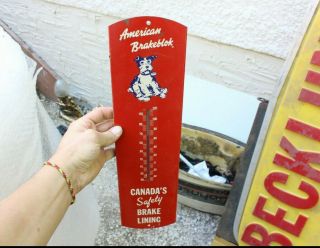 Vintage Canadian Brakeblok Metal Sign Advertising Thermometer Garage