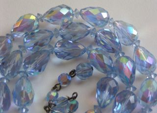 Antique Art Deco Blue Crystal Rhinestone Czech Glass Bead Necklace 29 1/2 "