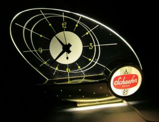Vintage 1964 Schaefer Beer Lighted Bar Clock Atomic Sailboat Space Age Display