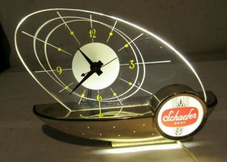 Vintage 1964 Schaefer Beer Lighted Bar Clock Atomic Sailboat Space Age Display 2