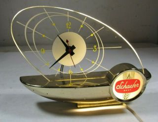 Vintage 1964 Schaefer Beer Lighted Bar Clock Atomic Sailboat Space Age Display 4
