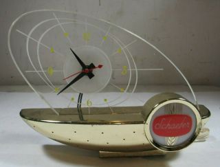 Vintage 1964 Schaefer Beer Lighted Bar Clock Atomic Sailboat Space Age Display 5