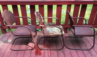 3 Vintage Scallop Metal slat Patio Rockers Chair Patio salvage industrial chairs 5
