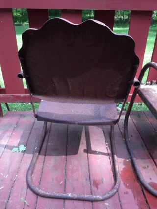 3 Vintage Scallop Metal slat Patio Rockers Chair Patio salvage industrial chairs 7