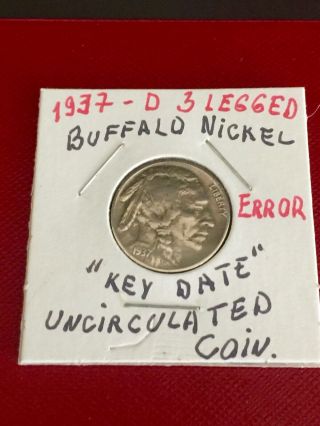 Rare 1937 - D 3 Legged Buffalo Nickel Key Date Three Legs 5 C Coin.