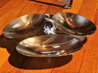 Vtg.  Taxco Avm - 925 Sterling Silver 3 - Section - Fish Handle Serving Dish - 477 Grams