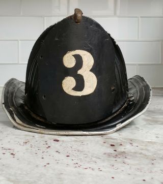 Vintage Cairns & Brother Metal Fire Helmet With Leather Patch