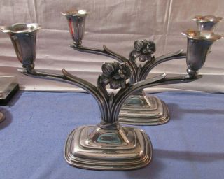 Rare Pair Rogers Bros Daffodil Silverplate Candle Sticks / Candle Holders