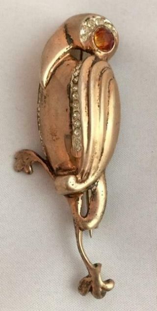 Vtg.  Bb Sterling Silver & Rhinestones Art Deco Bird Toucan Figural Pin Brooch B1