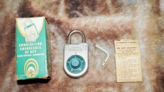 Vintage Nos Combination Changeable Padlock By Key Lock Sargent & Greenleaf Inc