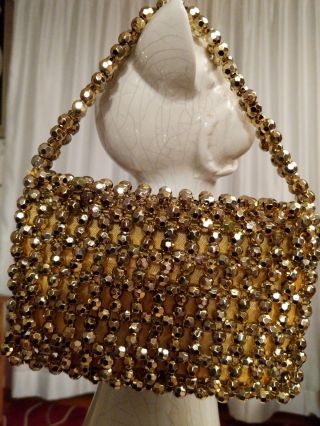 Vtg Italian Designer Alfredo Picchi Faceted Bronze Lucite Bead Purse Evening Bag