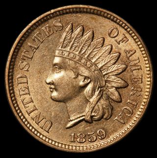 1859 U.  S.  Indian Head One Cent Penny Coin - Gem Bu Unc - Rare Key Date