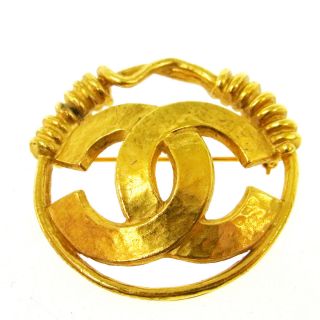 Authentic Chanel Vintage Cc Logos Brooch Pin Corsage Gold - Tone France Ak16883b