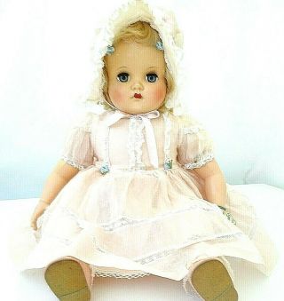 Vintage Madame Alexander Baby Doll Little Genius Tagged Pink Dress 16 "