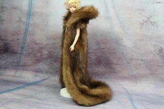 Brown Mink Fur Long Cape For Silkstone Vintage Barbie Dolls By Dimitha