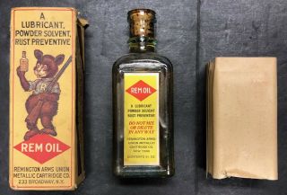 Vintage Remington,  Rem Oil Bottle With Label,  Box & Instructions,