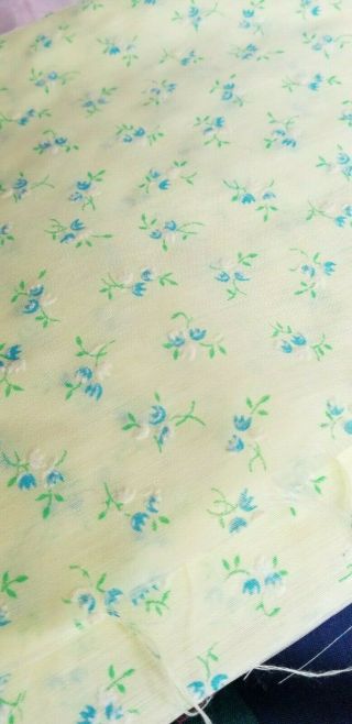 Over 3.  5 Yards Vintage Flocked Fabric Soft Yellow With Flocked Floral Pattern