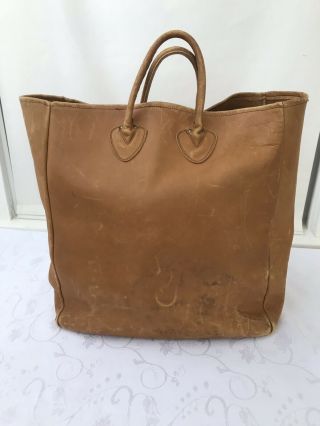 Vintage Ll Bean Leather Tote Shopping Bag Freeport Maine Tan Handbag Large Usa