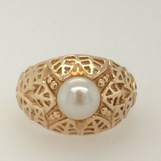 10k Yellow Gold 6mm Pearl Filigree Setting Ring 6.  16 Grams Size 7 Signed Ci 417