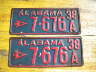 Antique 1938 Alabama License Plate Set Passenger Car Truck Vintage Tag
