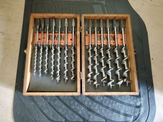 Vintage Set Irwin Drill Brace Bits Tool Wood Auger W/box Carpenter 