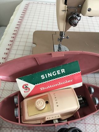 Vintage Singer 301A Sewing Machine,  Case,  Accessories,  And buttonholer,  LBOW 3