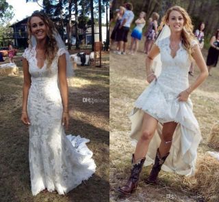 Vintage Country Wedding Dresses Backless Pretty Lace Bridal Wedding Gowns Custom