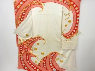 4097416: Japanese Kimono / Vintage Furisode / Embroidery / Shibori / Flower & Ro
