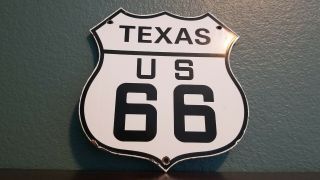 Vintage Us Route 66 Porcelain Gas Highway Travel Service Shield Texas Sign