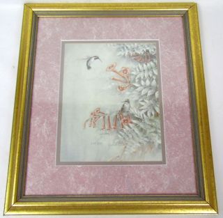 Vintage 17 " Framed Limited Edition Signed John Cheng Hummingbird Floral Print